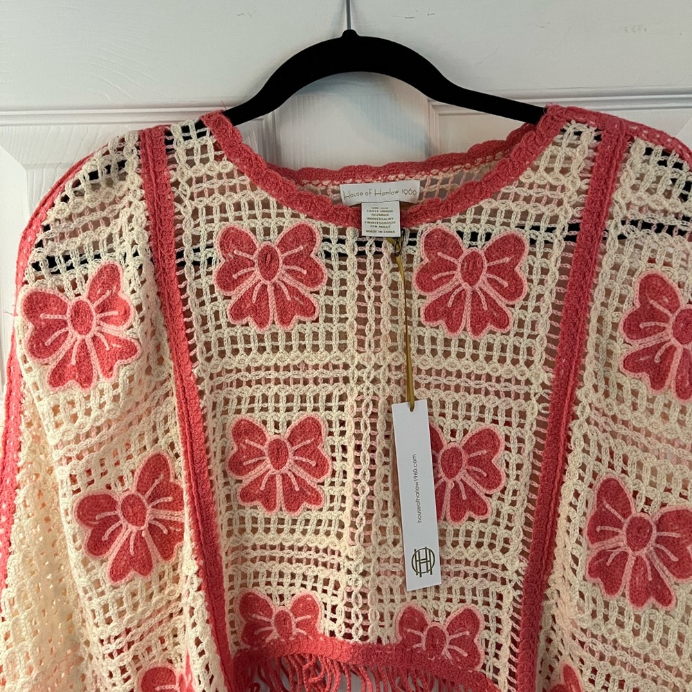 House of Harlow Crochet Floral Fringe Top